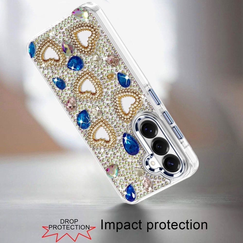 Phone Case for Samsung Galaxy S26 Luxury Crystal Heart Rhinestone Diamond Bling Shockproof Hybrid Glitter Protective Stylish Durable Grip Cover