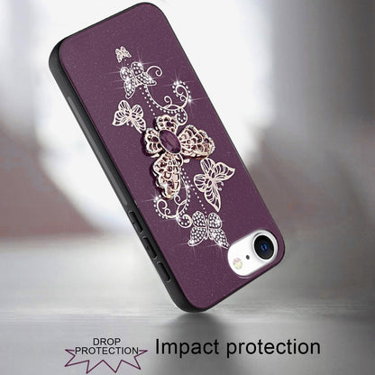 Phone Case for Apple iPhone 17E /16E /SE4 Diamond Glitter 3D Butterfly Engraved Luxury Bling Hybrid Shockproof Chrome Edge Protective Durable Grip Cover Purple