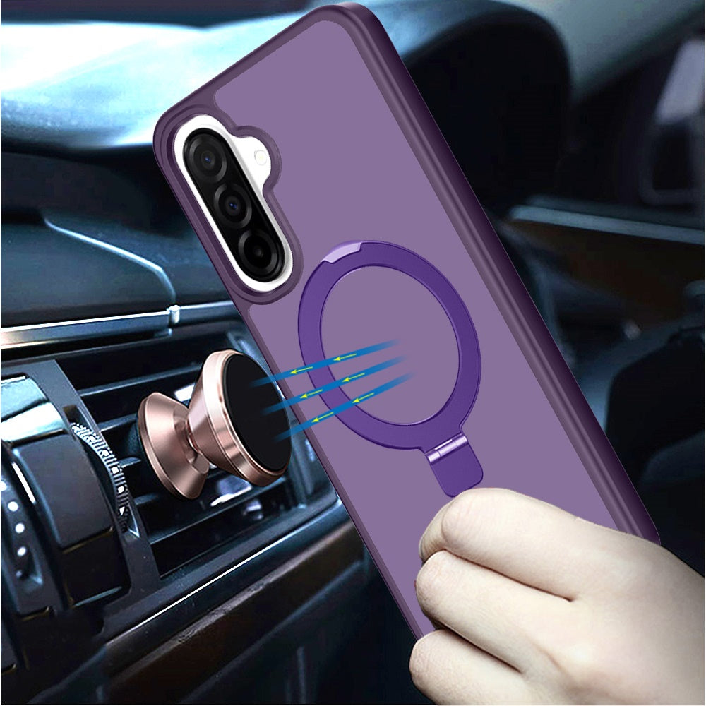 For Samsung Galaxy A17 5G Magnetic Circle Back with Ring Stand Full Rotation Matte Hybrid Shockproof Case Cover