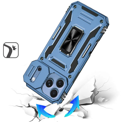 Phone Case for Apple iPhone 18 Pro Tough Metal Ring Shockproof Sliding Camera Window Hybrid Armor Rugged Anti Slip Heavy Duty Grip Cover Blue