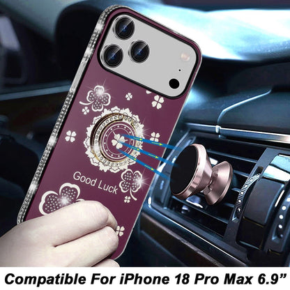 Phone Case for Apple iPhone 18 Pro Max Glitter Diamond Ring Stand Sparkle Rhinestone Edge AntiSlip Kickstand Luxury Fashion Bumper Shockproof Cover Purple