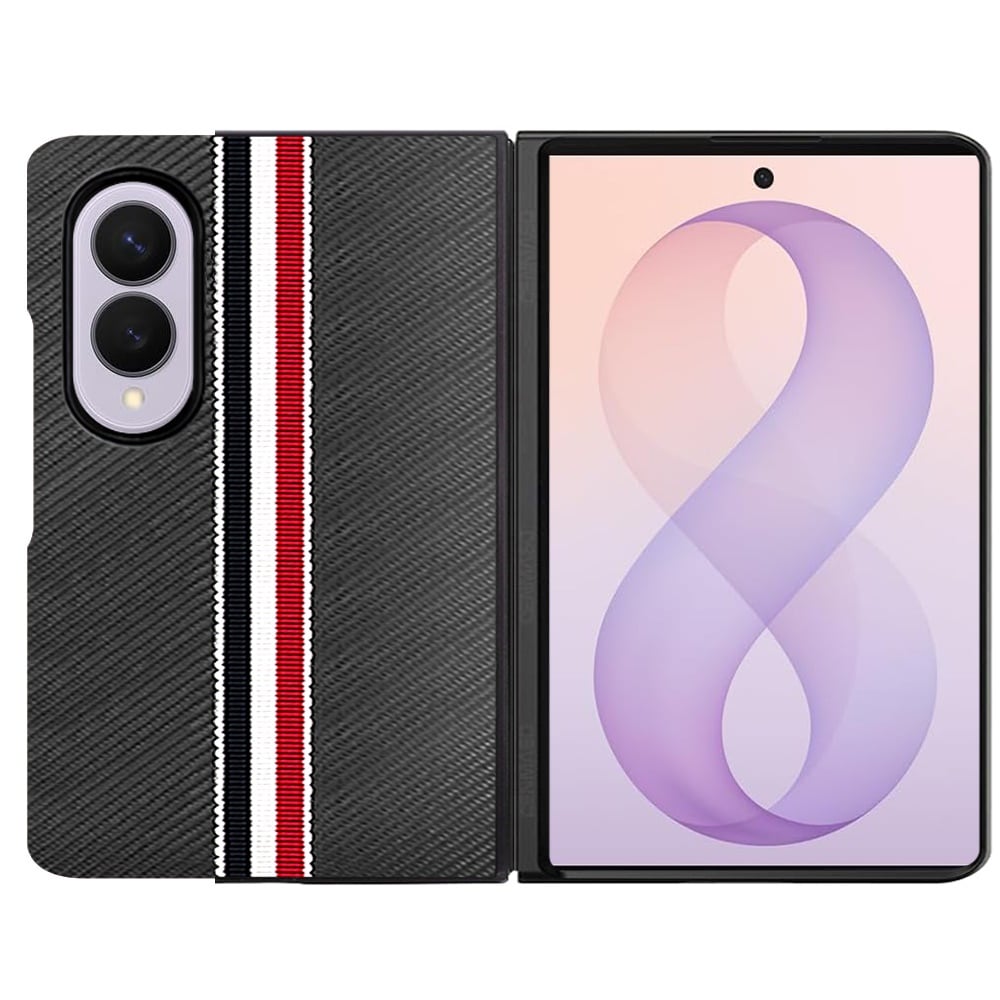 Phone Case for Samsung Galaxy Z Fold 8 Velvet Fabric Vegan PU Leather Slim Fit Hybrid Protective Shell Shockproof Design Cover Black