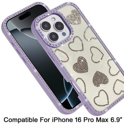 For iPhone 16 Pro Max (6.9") Spread Love Glitter Shimmer Bling Diamond Edge Hybrid Drop Protection Shockproof Design Case Cover