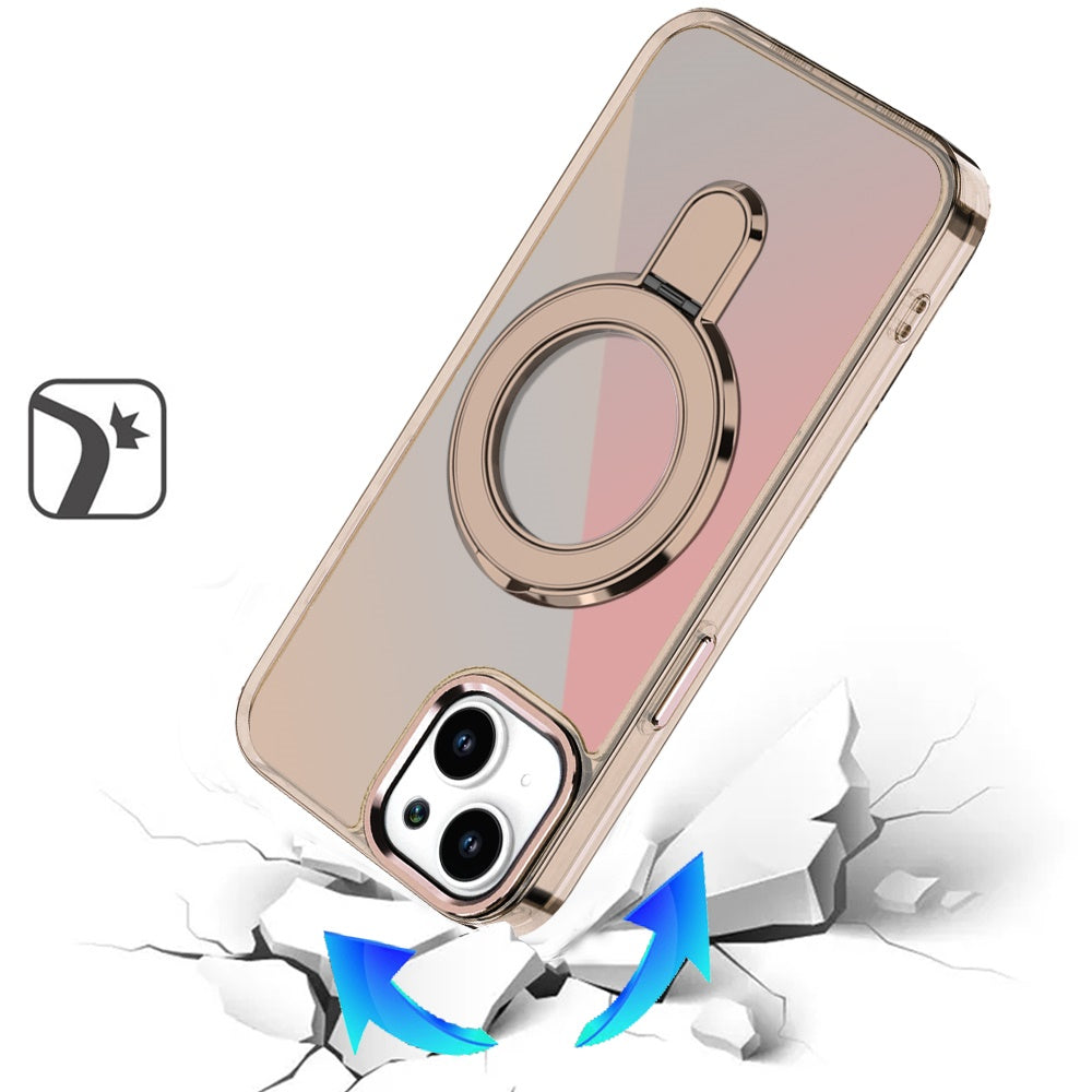 For Apple iPhone 17 Chrome Hybrid with Rotating Magnetic Circle Ring Stand, Slim Shockproof Hybrid Case Cover
