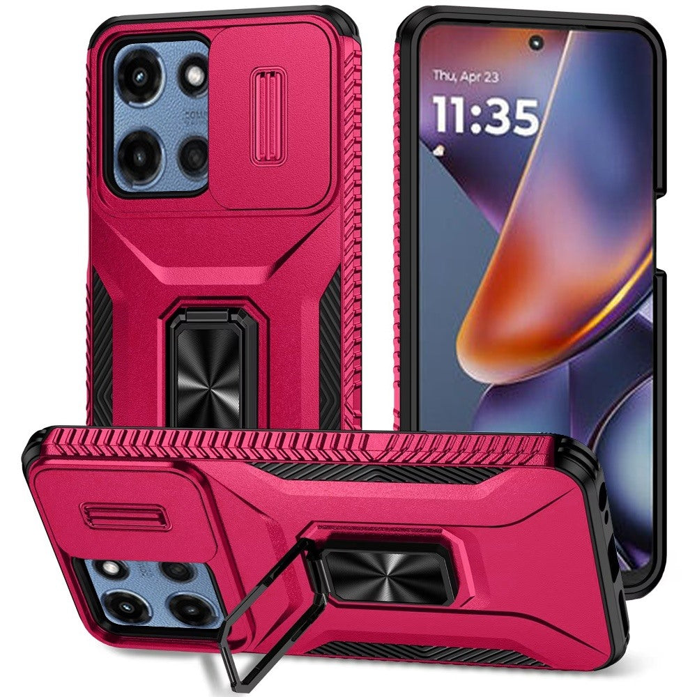 For Motorola Moto G 5G 2025 Case, Camera Cover with Magnetic Rotation Ring Stand, Military Grade Hybrid Hard TPU Shockproof Case Cover