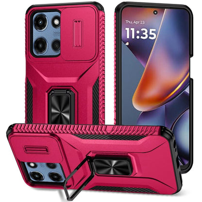 For Samsung Galaxy S25 EDGE Case, Camera Cover with Magnetic Rotation Ring Stand, Military Grade Hybrid Hard TPU Shockproof Case Cover Hot Pink