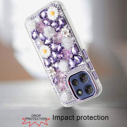 For Motorola Moto G 5G 2025 Fashion Daisy Floral Series, Full 3D Bling Crystal Diamonds Sparkling Rhinestone Glitter Hybrid Design Case Cover