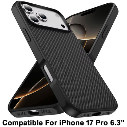 For Apple iPhone 17 Pro (6.3") Carbon Fiber Design with Magnetic HQ 2.0mm Thick Hybrid Shockproof Rubber Hard PC Case Cover
