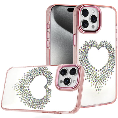 For Apple iPhone 15 Pro Max Angel Hearts Bling Glitter Diamond Hybrid TPU Cover, Colorful Frame Shockproof Protective Back Case Cover