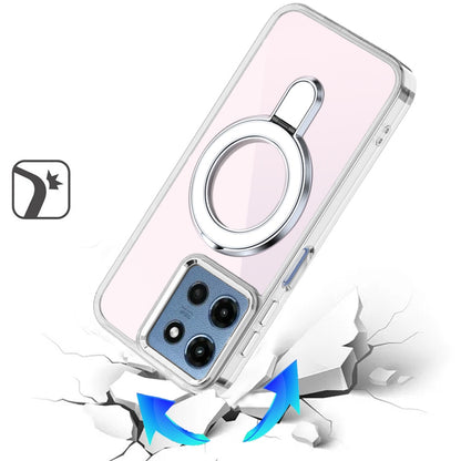 For Motorola Moto G Stylus 5G 2025 Chrome Hybrid with Rotating Magnetic Circle Ring Stand, Slim Shockproof Hybrid Case Cover