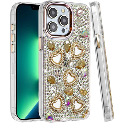 Phone Case for Apple iPhone 13 Pro Max Luxury Crystal Heart Rhinestone Diamond Bling Shockproof Hybrid Glitter Protective Stylish Durable Grip Cover