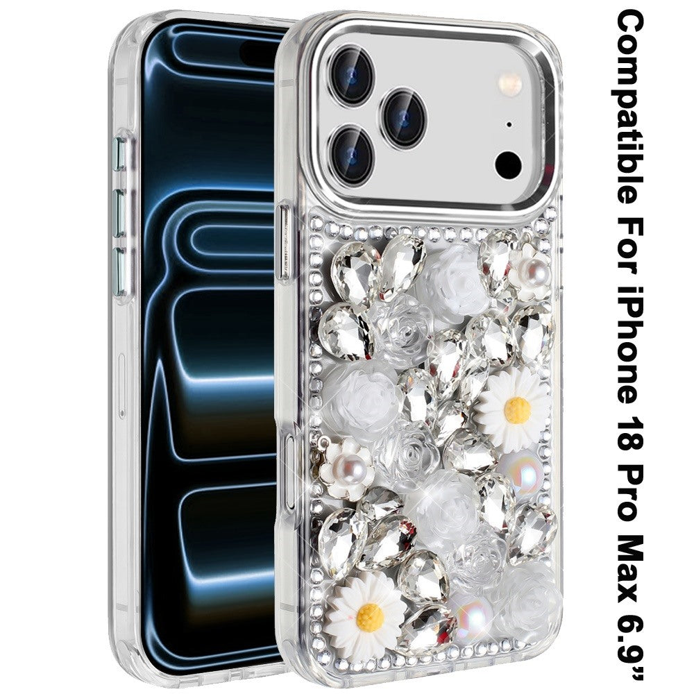 Phone Case for Apple iPhone 18 Pro Max Full Bling Rhinestone Glitter Floral Luxury Hybrid Shockproof Stylish Sparkling Protective Designer Ornament Cover