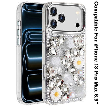 Phone Case for Apple iPhone 18 Pro Max Full Bling Rhinestone Glitter Floral Luxury Hybrid Shockproof Stylish Sparkling Protective Designer Ornament Cover