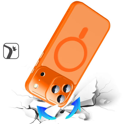 Phone Case for Apple iPhone 17 Pro Shockproof Magnetic Hybrid Metal Frame Tempered Camera Glass Lens Protector Military Drop Protection Armor Cover Cosmic Orange
