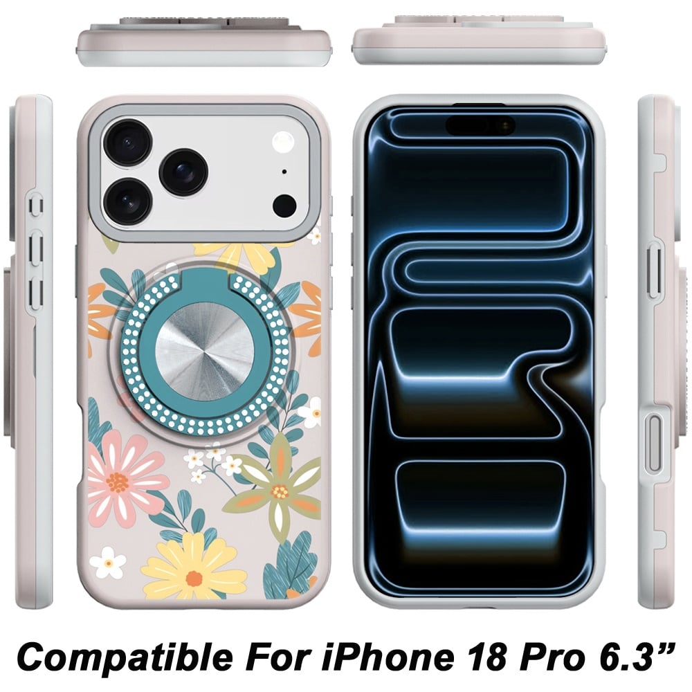 Phone Case for Apple iPhone 18 Pro Magnetic Ring Stand Matte Metal Hybrid Car Mount Friendly Shockproof Rotational Grip Diamond Design Pattern Cover