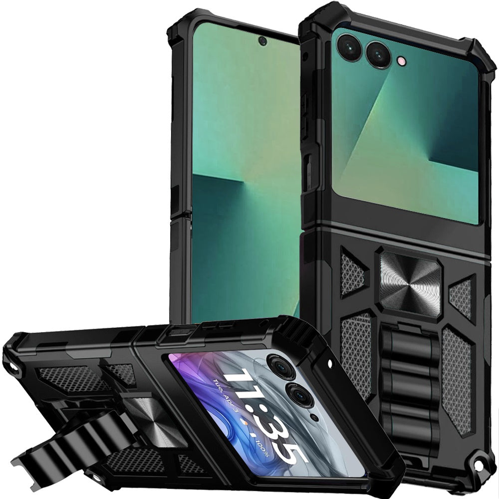 For Samsung Galaxy Z Flip 7 Hybrid Shockproof [Military Grade] Rugged Protective with Magnetic Car Mount & Invisible Stand Case Cover