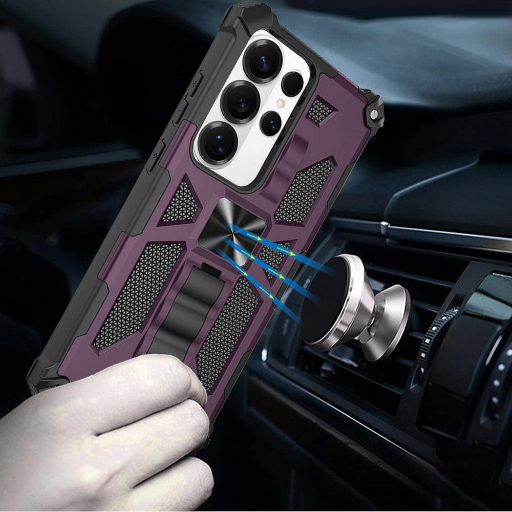 Phone Case for Samsung Galaxy S26 Ultra Built in Magnetic Hiden Kickstand Shockproof Rugged Armor Grip Hybrid Heavy Duty Anti Slip Protective Style Cover Purple
