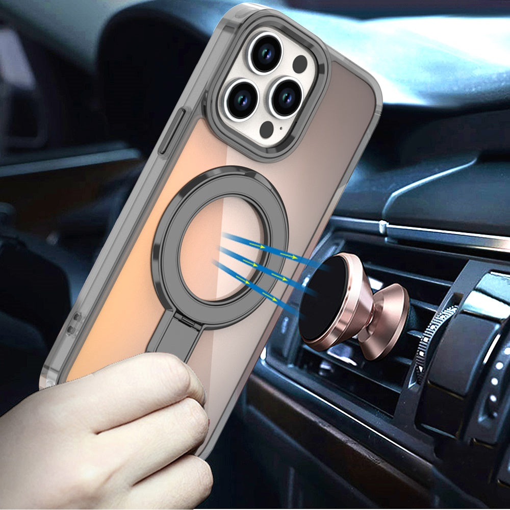 For Samsung Galaxy S26+ / S26 Plus Chrome Hybrid with Rotating Magnetic Circle Ring Stand, Slim Shockproof Hybrid Case Cover