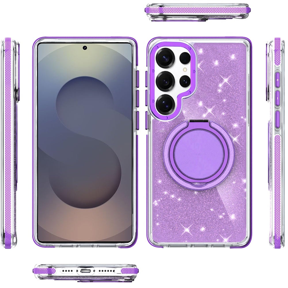 For Samsung Galaxy S26 Ultra Slim Bling Glitter Sparkly Shimmer Hybrid with Magnetic Ring and 360° Rotational Stand [Compatible with Magsafe] Case Cover