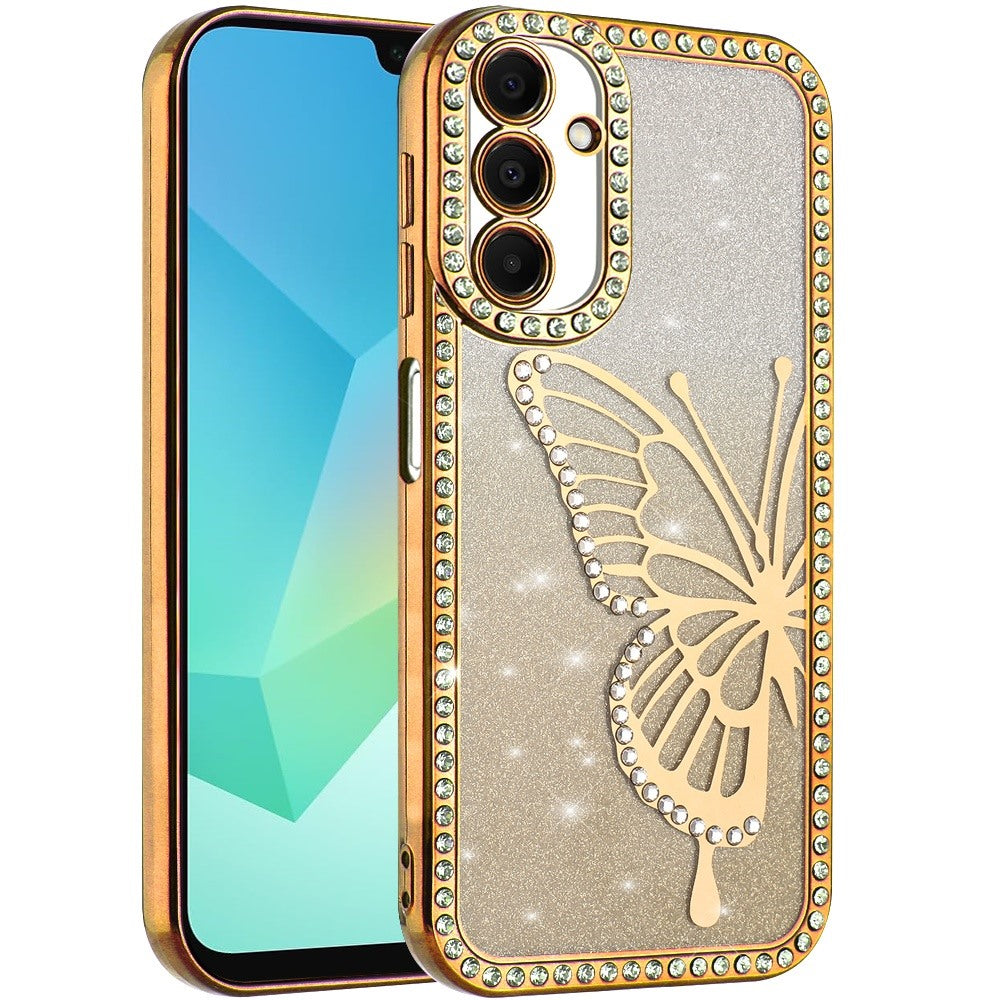 For Samsung Galaxy S24 Ultra Butterfly Glitter Diamond Shimmer Hybrid Slim & Stylish Electroplated Sparkly Bling Shockproof TPU Protective Case Cover