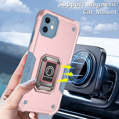 For Apple iPhone 16e /iPhone SE4 Heavy Duty Hybrid 2in1 Hard PC & TPU Rugged Bumper Shockproof with Magnetic Ring Kickstand Case Cover