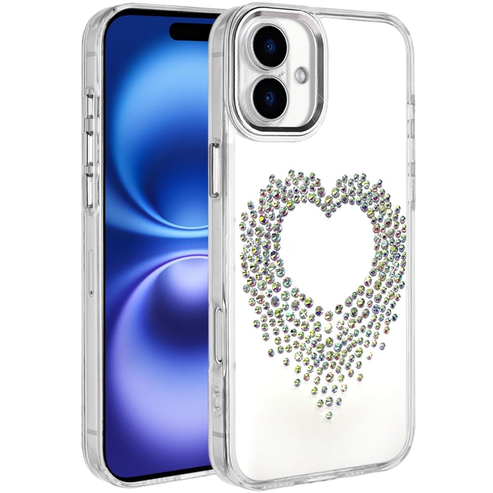 For Apple iPhone 17 (6.3") Angel Hearts Bling Glitter Diamond Hybrid TPU Cover, Colorful Frame Shockproof Protective Back Case Cover