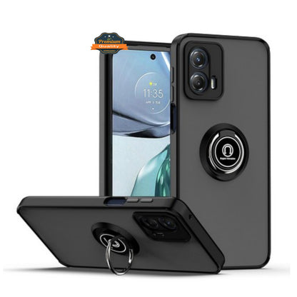 For Motorola Moto G Power 5G 2026 Translucent Matte Back Hybrid with Rotatable Metal Ring Holder Kickstand Shockproof TPU (Fit Car Mount) Case Cover