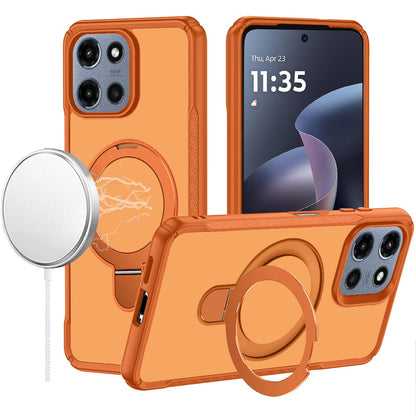 For Motorola Moto G Play 5G 2026 Matte Finish Magnetic Ring Hybrid Protective Invisible Kickstand Magsafe Compatible Case Cover Khaki