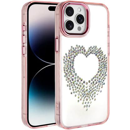 For iPhone 14 Pro Max (6.7") Angel Hearts Bling Glitter Diamond Hybrid TPU Cover, Colorful Frame Shockproof Protective Back Case Cover