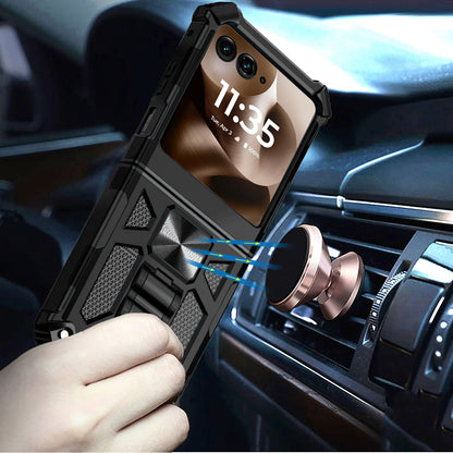 Phone Case for Motorola Razr+ PLUS 2024 Built in Magnetic Hiden Kickstand Shockproof Rugged Armor Grip Hybrid Heavy Duty Anti Slip Protective Style Cover