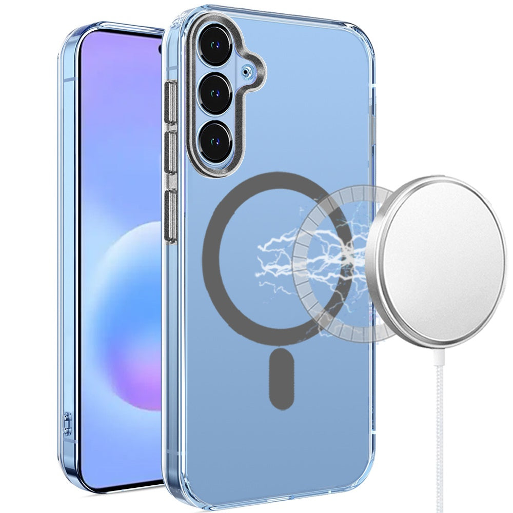 Phone Case for Samsung Galaxy A57 Clear Transparent Magnetic Circle Slim Shockproof Durable TPU Hard PC Grip Hybrid Design Cover Black