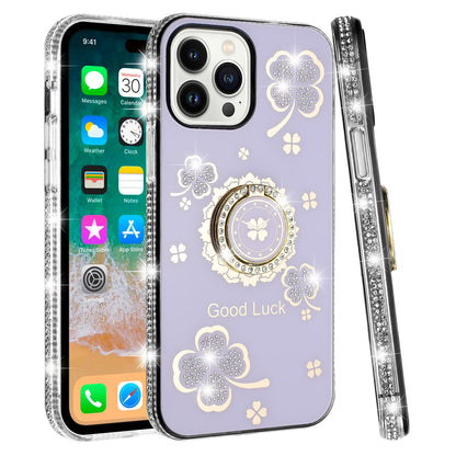 For Motorola Moto G Power 5G 2025 Diamonds Bling All Around Edges Sparkly Glitter Hybrid with Ring Stand Holder Fashion Good Luck Case Cover