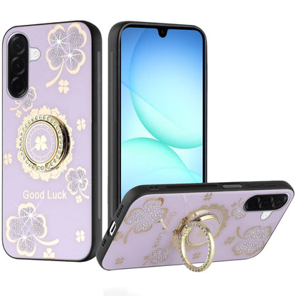 Phone Case for Galaxy A17 5G Diamond 3D Fashion Floral Glitter Engraved Luxury Bling Hybrid Shockproof Chrome Edge Protective Grip Cover Purple