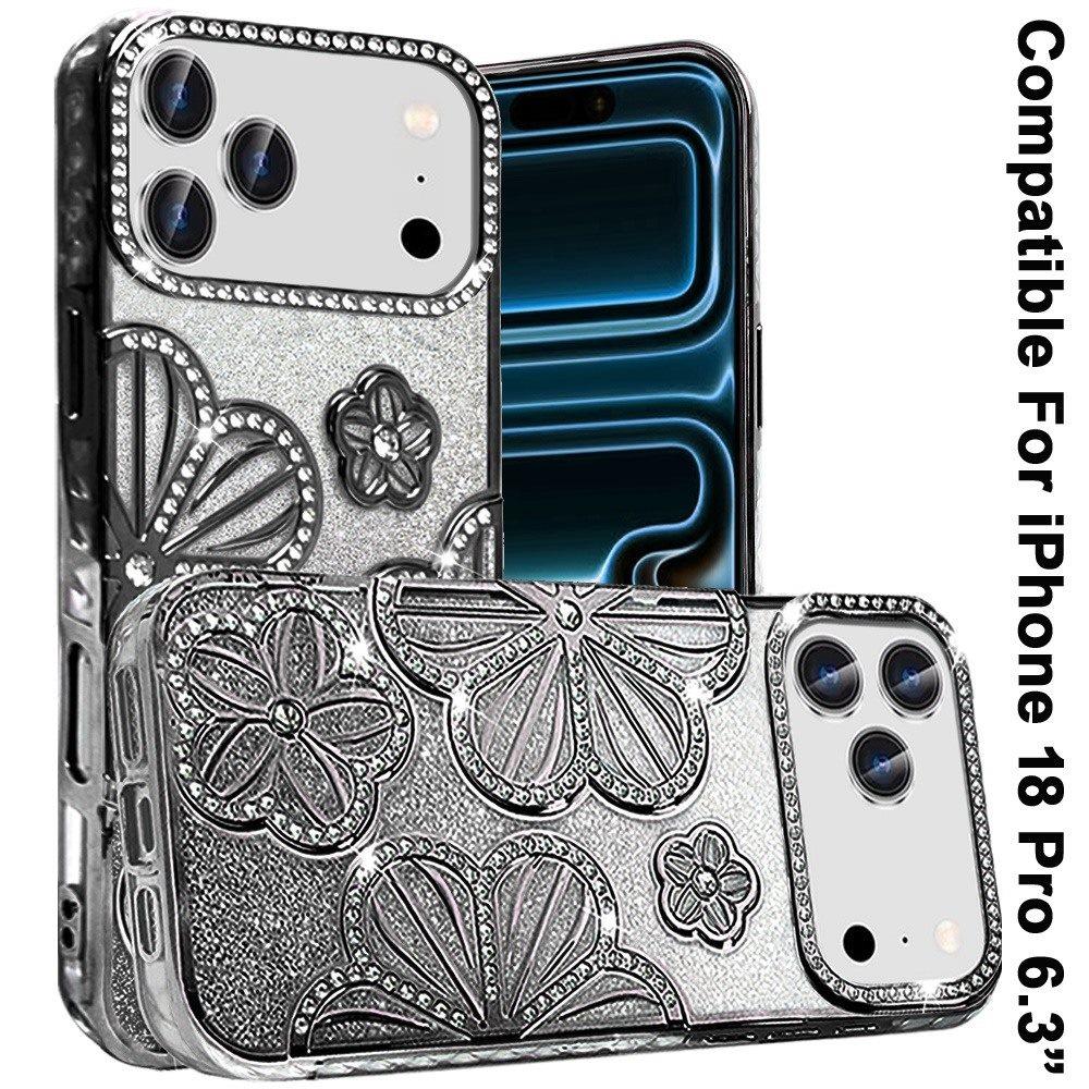 Phone Case for Apple iPhone 18 Pro Shimmer Glitter Floral Thick TPU Shockproof Durable Grip Camera Protection Anti-Scratch Stylish Design Cover