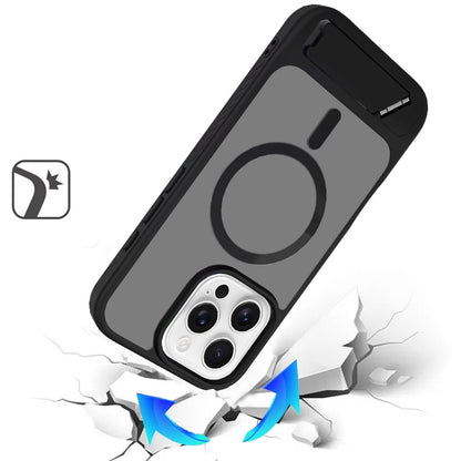 Phone Case for Apple iPhone 16 Pro Max Matte Magnetic Metal Kickstand Shockproof Grip Anti Slip Durable Protective Heavy Duty Hybrid Cover Black