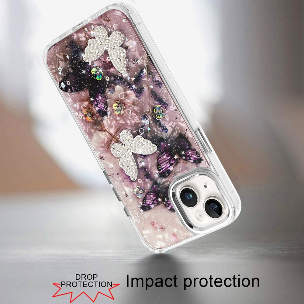 For Apple iPhone 12 /12 Pro Epoxy Glitter Flowers Bling 3D Butterfly Fashion TPU Hybrid with Shockproof Protection Case Cover