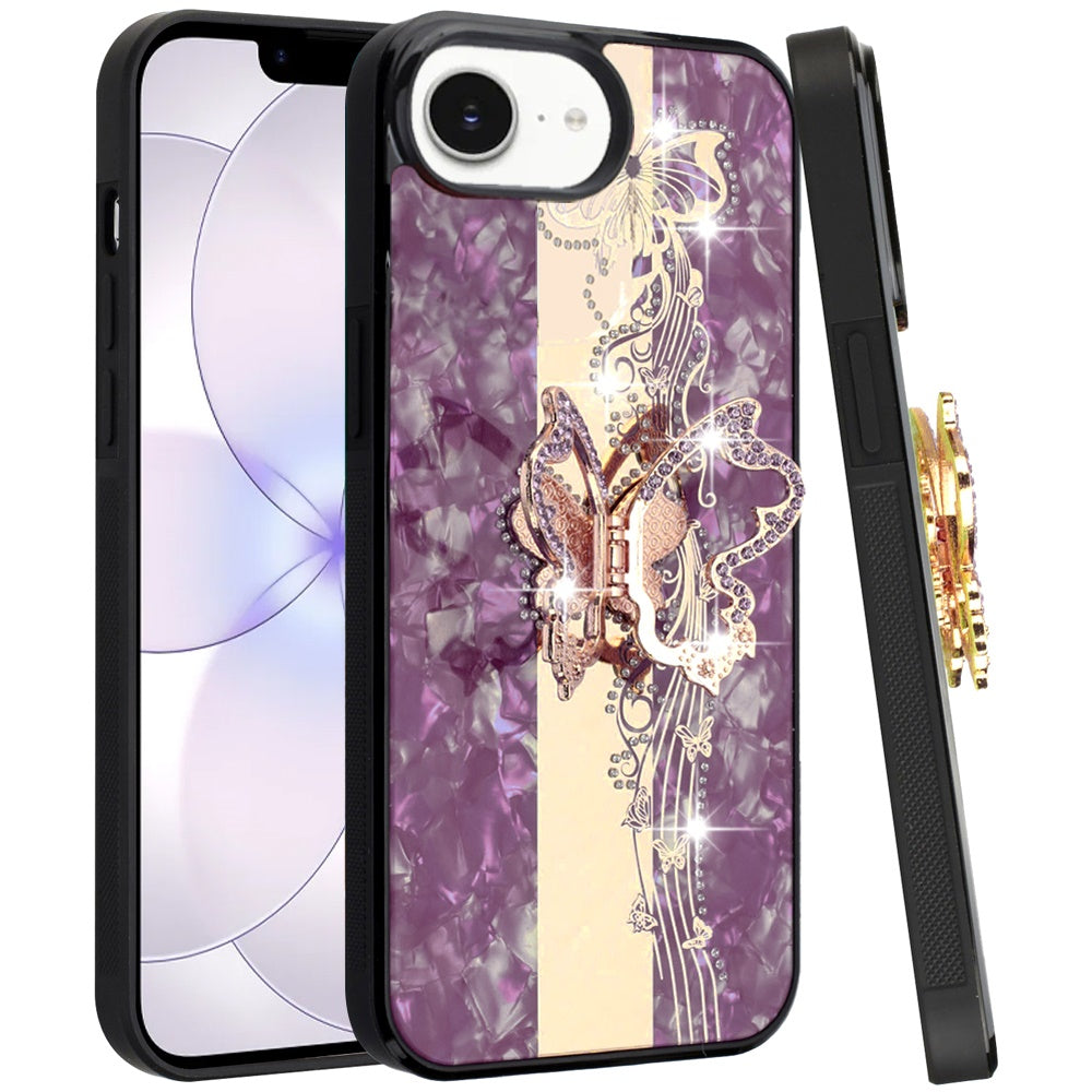 Diamond Glitter Butterfly Engraved Ring Stand Luxury Bling Hybrid Shockproof Chrome Edge Protective Durable Grip