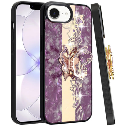 Diamond Glitter Butterfly Engraved Ring Stand Luxury Bling Hybrid Shockproof Chrome Edge Protective Durable Grip