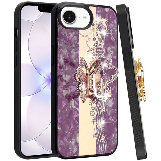 Diamond Glitter Butterfly Engraved Ring Stand Luxury Bling Hybrid Shockproof Chrome Edge Protective Durable Grip