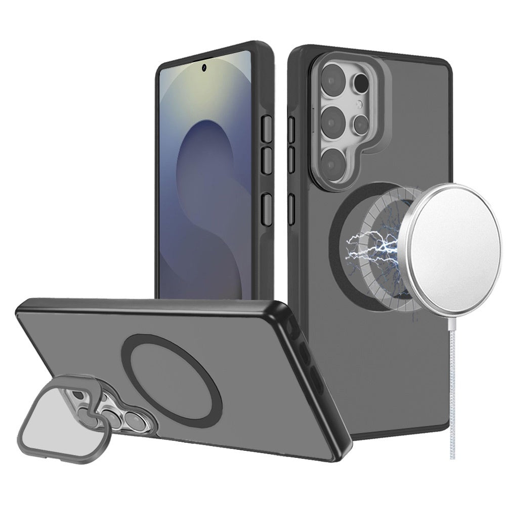 For Samsung Galaxy S26 Ultra Tough HQ Hybrid Case with Aluminum Frame Camera Stand, Compatible with MagSafe, Translucent Matte Shockproof Case Cover