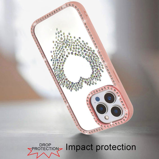 For Apple iPhone 13 Pro Max Angel Hearts Glitter Shimmer Diamond Edge Hybrid Drop Protection Shockproof Design Case Cover Pink