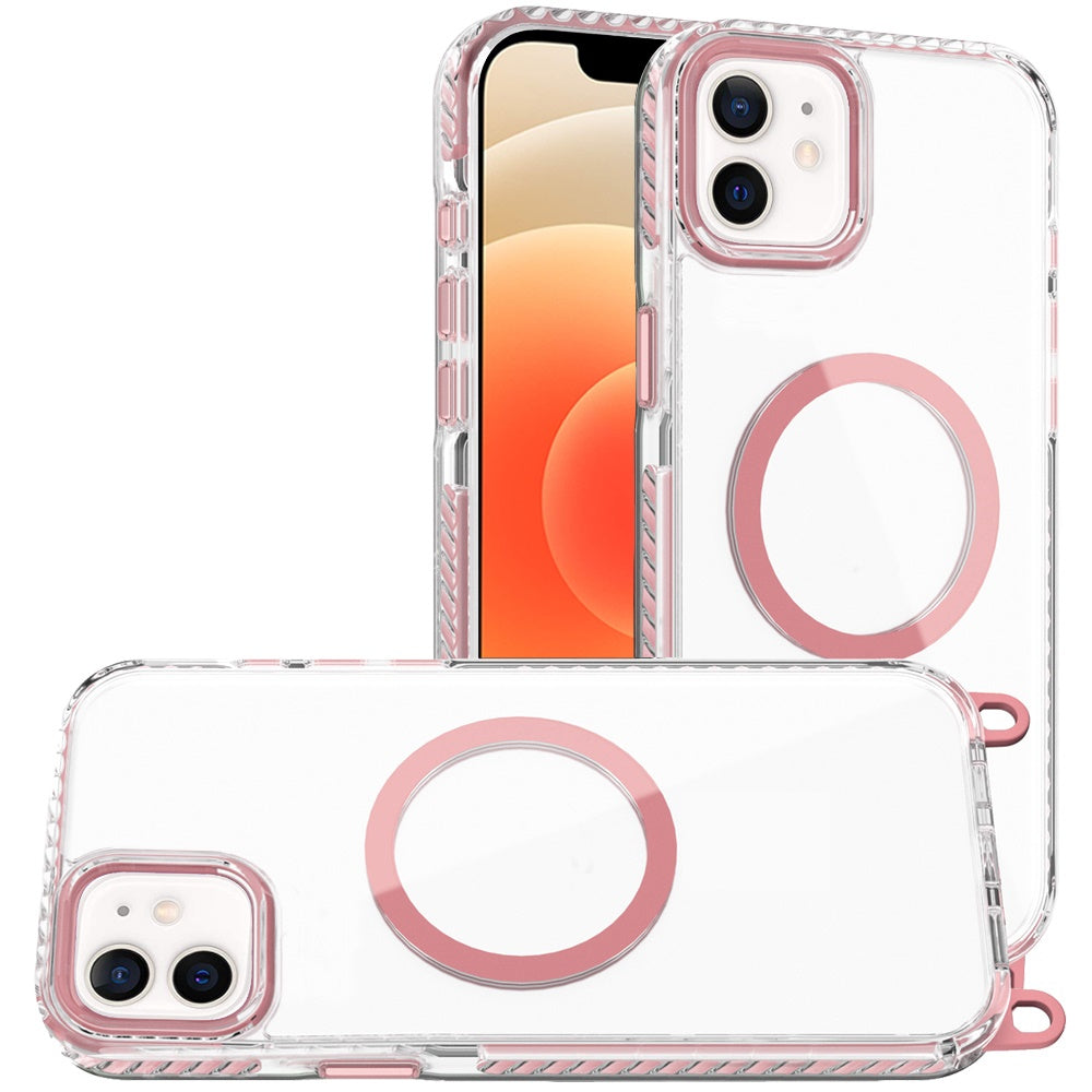 For Apple iPhone 11 Pro Max Clear Magnetic Frame PC Back Shockproof Protective Case with Detachable Lanyard Strap, Compatible with MagSafe Case Cover