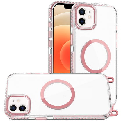 For Apple iPhone 11 Clear Magnetic Frame PC Back Shockproof Protective Case with Detachable Lanyard Strap, Compatible with MagSafe Case Cover