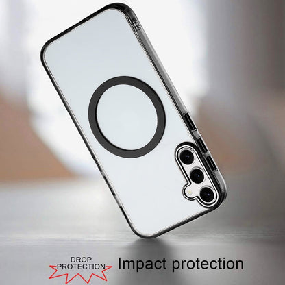 For Samsung Galaxy S24+ Plus Transparent Back Hybrid Case - Magnetic Circle, Color Frame, Metal Buttons, MagSafe Compatible Case Cover