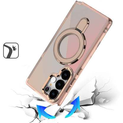 For Samsung Galaxy S25 Ultra Chrome Hybrid with Rotating Magnetic Circle Ring Stand, Slim Shockproof Hybrid Case Cover