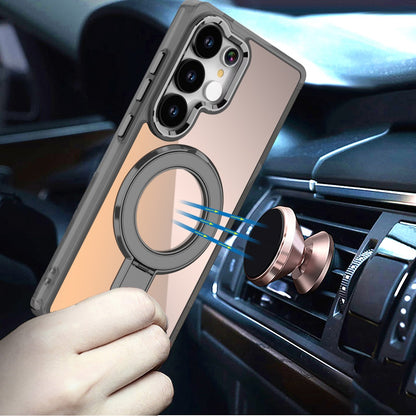 For Samsung Galaxy S25 Ultra Chrome Hybrid with Rotating Magnetic Circle Ring Stand, Slim Shockproof Hybrid Case Cover