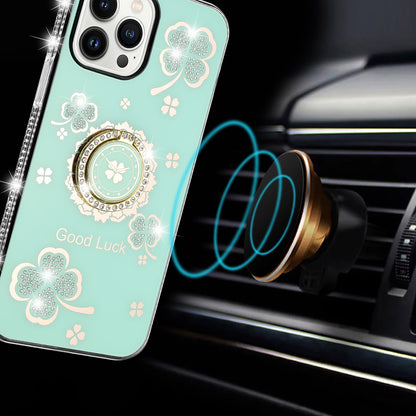 For Samsung Galaxy S25 Fan Edition /Galaxy S25 FE Diamonds Bling All Around Edges Sparkly Glitter Hybrid with Ring Stand Holder Fashion Good Luck Case Cover Teal