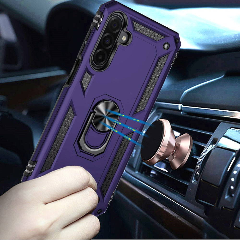 Phone Case for Samsung Galaxy A17 5G Rotatable Ring Stand Shockproof Hybrid Armor Anti Slip Heavy Duty Fit Magnetic Car Mount Durable Grip Cover Purple