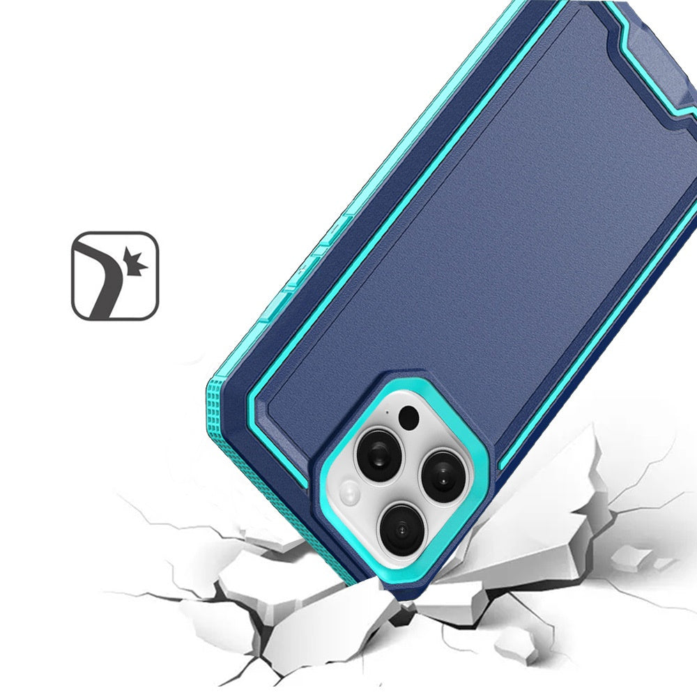 For iPhone 16 Pro Max (6.9") Tough Modern Fused Hybrid Armor Hard PC TPU Rubber Shockproof Drop Protection Impact Case Cover Blue