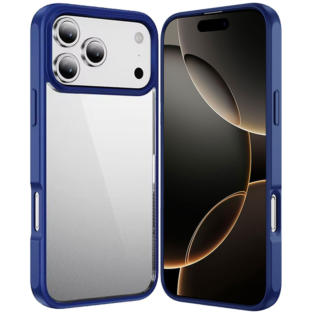 For Apple iPhone 17 Pro Hybrid Transparent HQ Slim Shockproof Clear Protective Thick 2.0mm TPU Frame Case Cover Transparent Navy Blue